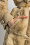 80s Woman Beige Simulated Fur and Real Leather Coat Women Vintage 80s winter coat outerwear maxi winter coat vintage clothing size Small