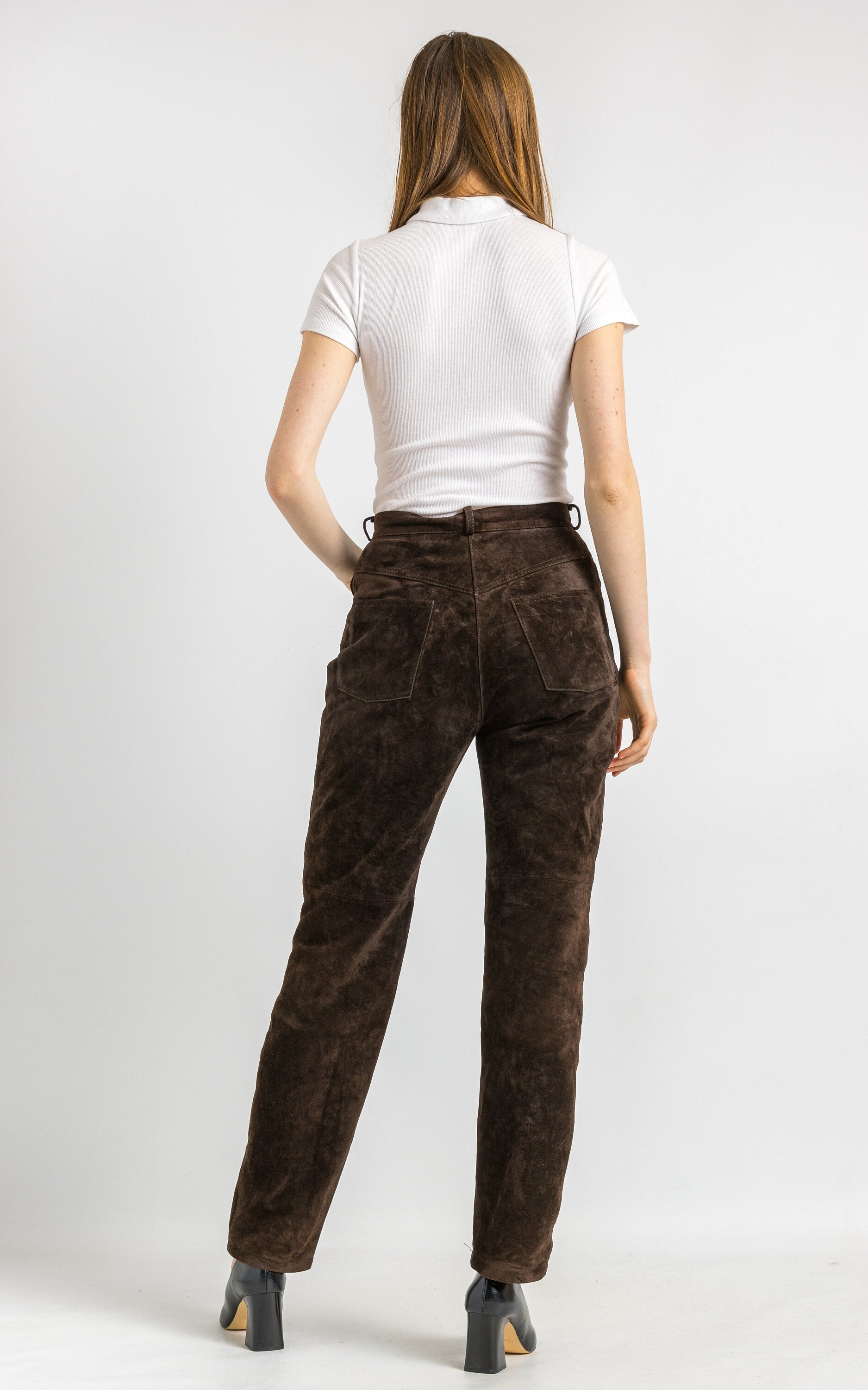 80s Vintage High Waisted Suede Woman Pants size 38/ Vintage woman suede brown trousers/ vintage woman clothing/ vintage woman