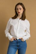 Vintage White Cotton Logo Long Sleeve Buttons Up Woman Shirt/ Vintage White Unisex Medium Woman Shirt