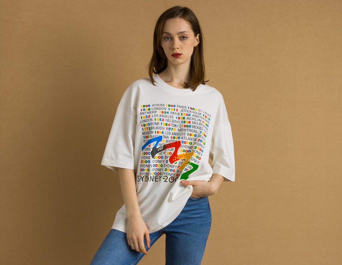 00s Vintage I rainbow Graphic T Shirt - Women's XL | Vintage White Graphic Print Tee