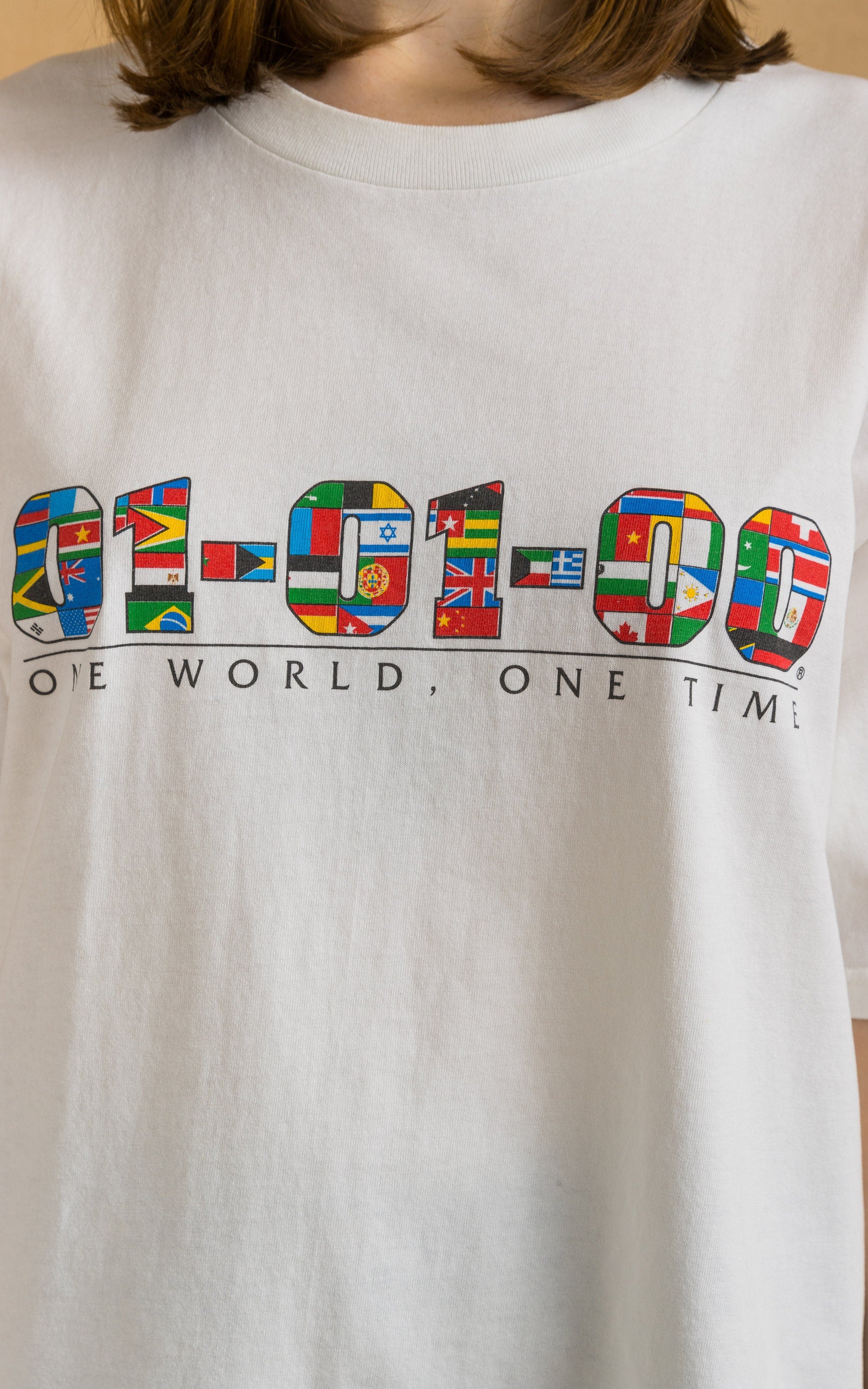 90s Vintage Lee Tshirt I One World One Time Graphic T Shirt - Women's XL | Vintage White Graphic Print Tee