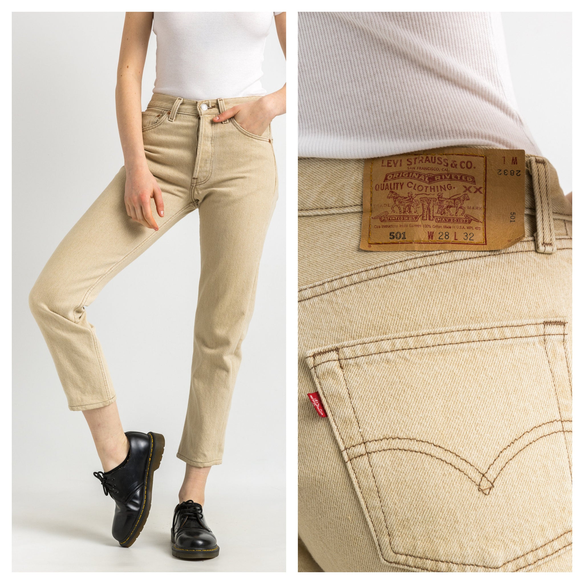 90s Vintage Size 28 Vintage 501 Beige Slim Fit Straight Leg Levis/ Vintage Woman Levi's Jeans size Small