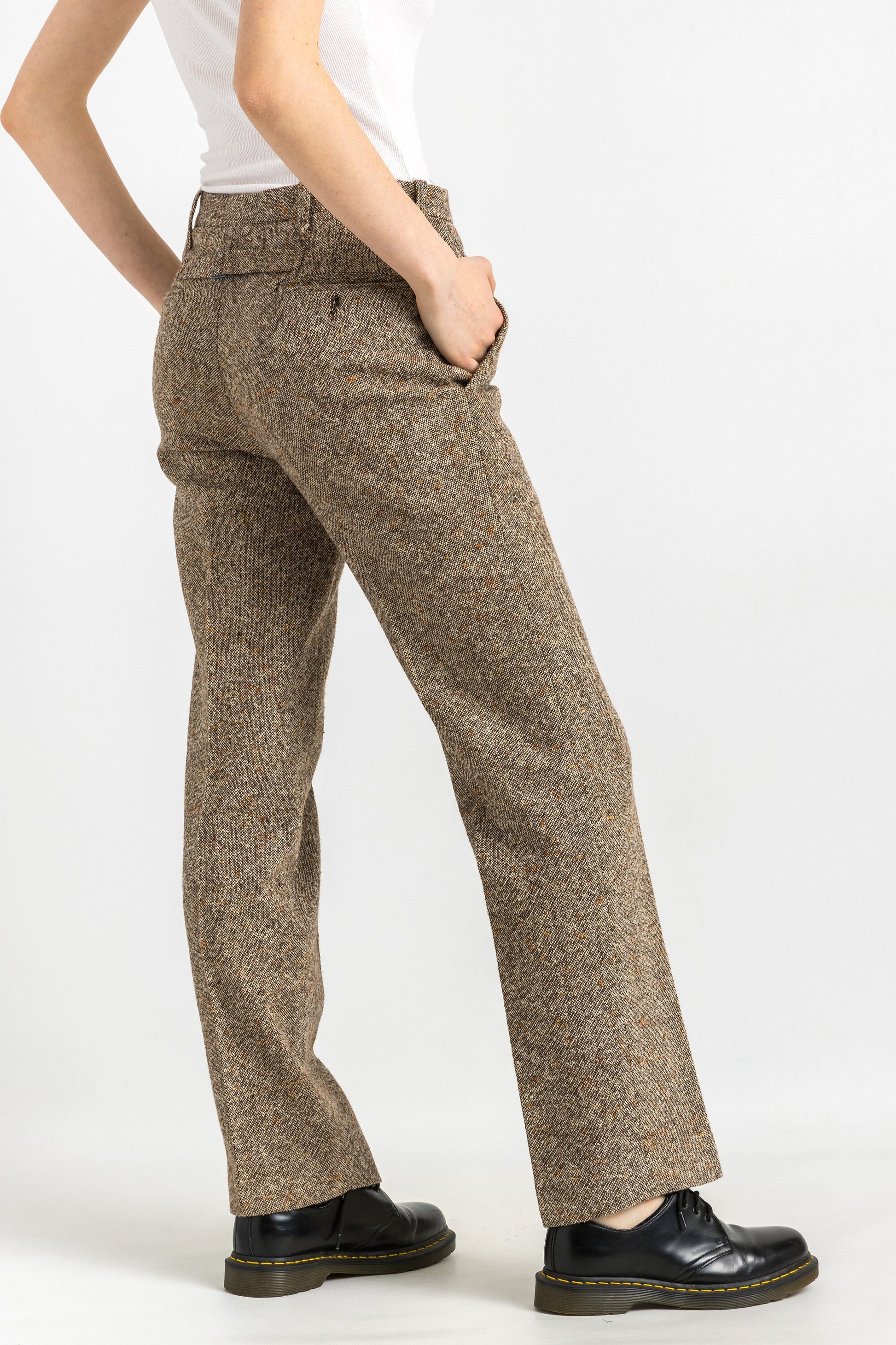 1960s Vintage wool brown woman pants, 60s mid waisted wool trousers