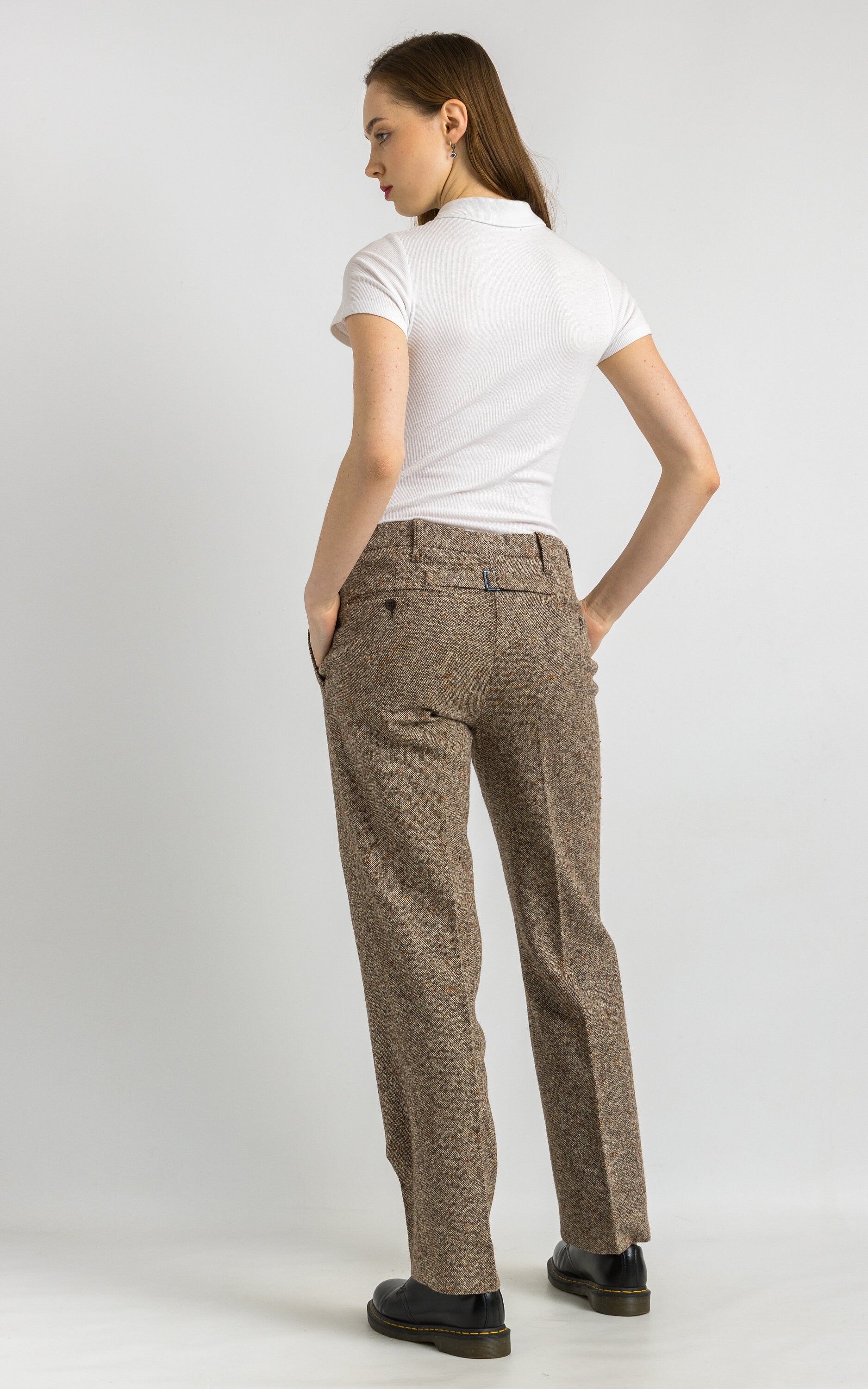 1960s Vintage wool brown woman pants, 60s mid waisted wool trousers