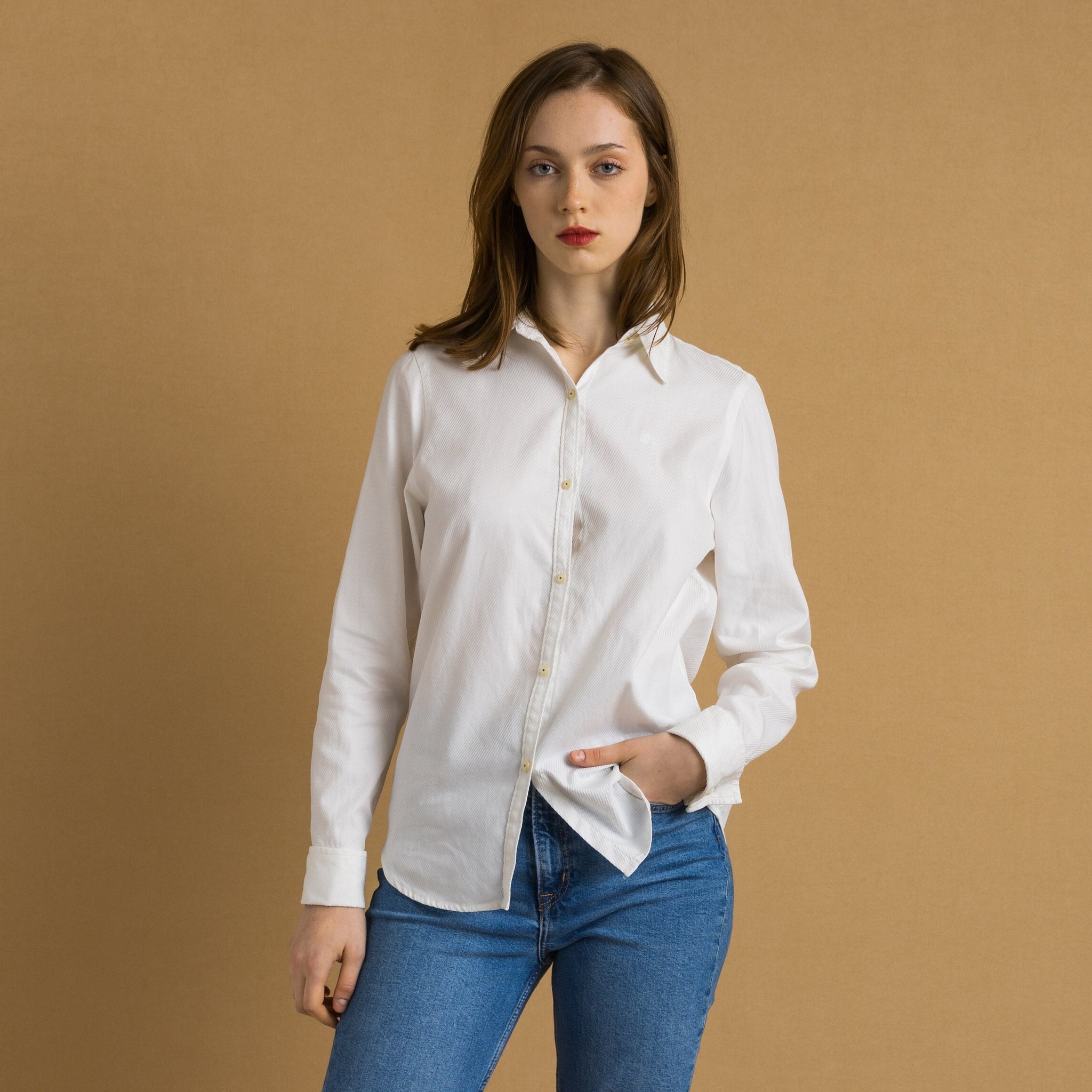 90s Vintage Ralph Lauren White Logo Long Sleeve Buttons Up Woman Shirt in S size/ Vintage Ralph Lauren White Woman Shirt