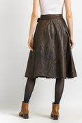 70s Leather Midi Skirt / High Waist Leather Midi Skirt Medium / Minimalist Brown Skirt / Leather Midi A Line Skirt Small