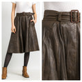 70s Leather Midi Skirt / High Waist Leather Midi Skirt Medium / Minimalist Brown Skirt / Leather Midi A Line Skirt Small