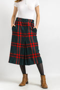 80s Vintage Tartan Plaid Wool Woman Midi Skirt, Midi Skirt in Red