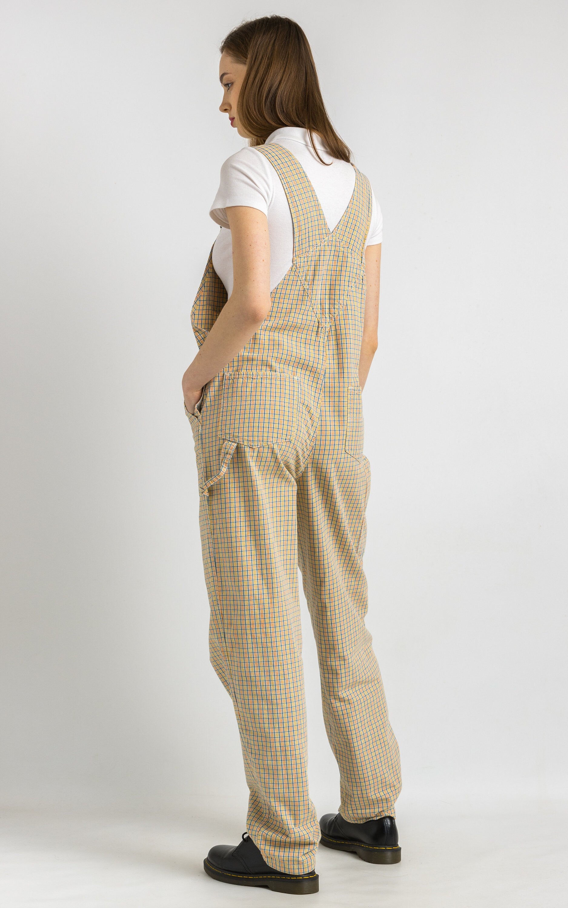 90s Vintage Check Woman Straight Legs Sleeveless Summer Jumpsuit fits Small/ 90s Vintage Woman Jumpsuit Romper Overalls size Small