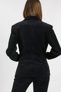 Emporio Armani Velor suit, 90s black Armani striped pants suit with buttons blazer, elegant Emporio Armani jacket and pants set