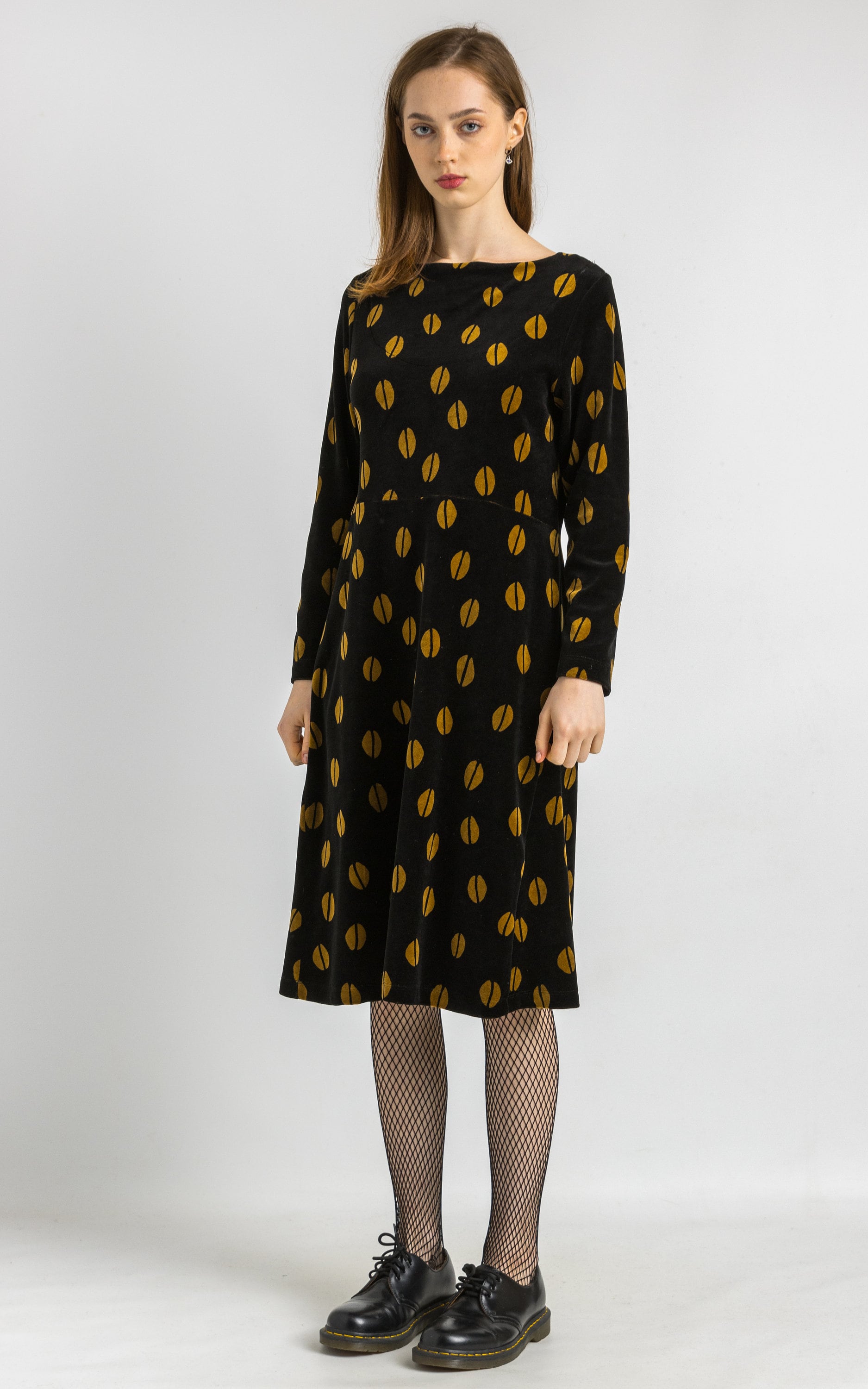 Women's Gudrun Sjoden Dress Velor Leafes Sweater Size Small Black Yellow