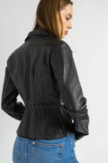 Vintage 90’s Woman Black The Leather Shop Biker Leather Motorcycle Jacket Size Small