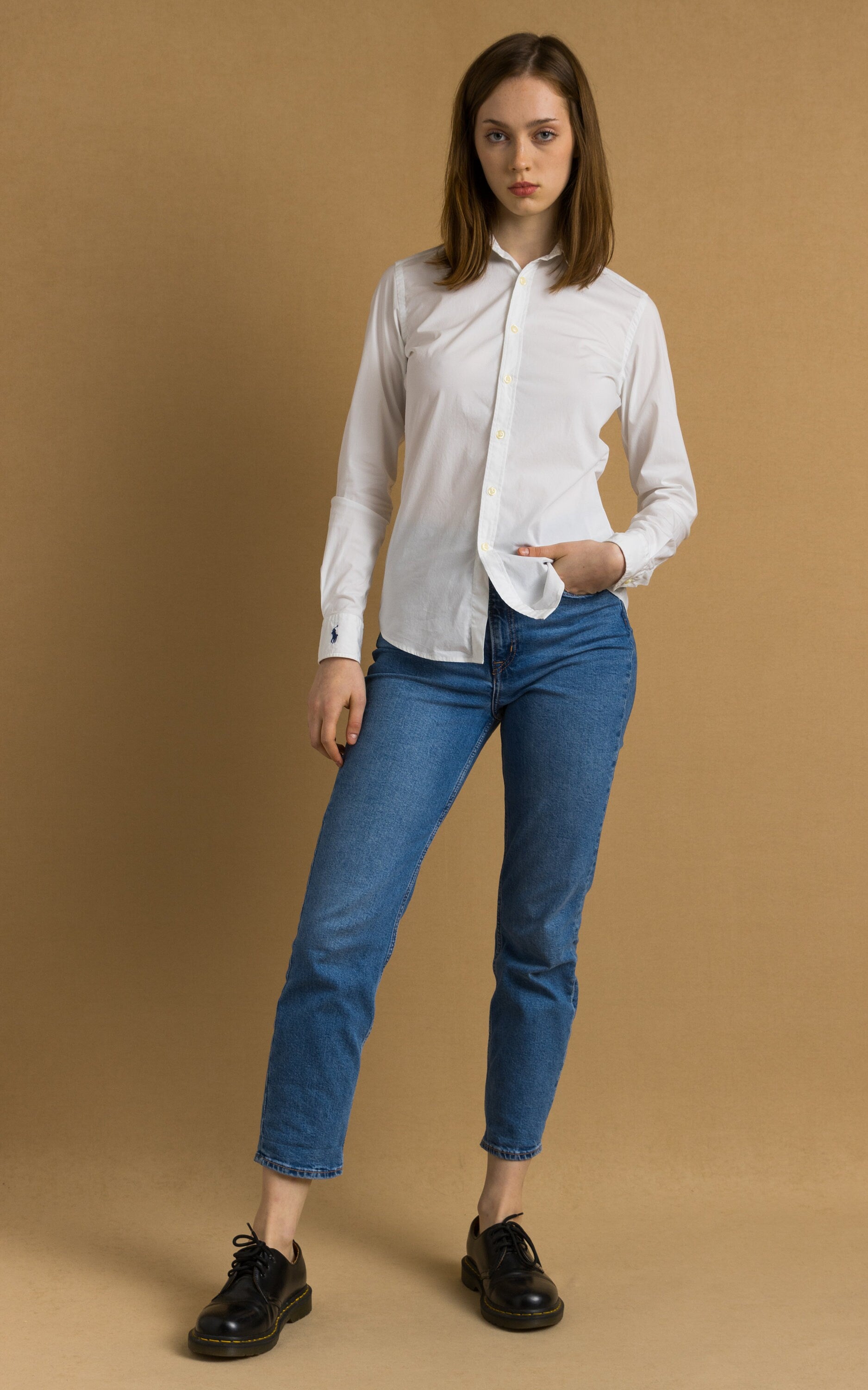 90s Vintage Ralph Lauren White Logo Long Sleeve Buttons Up Woman Shirt in 2 sizes/ Vintage Ralph Lauren White Woman Shirt