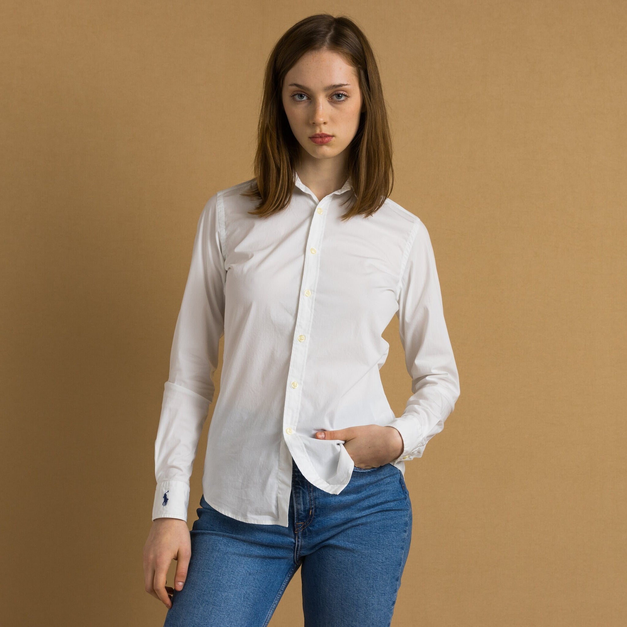 90s Vintage Ralph Lauren White Logo Long Sleeve Buttons Up Woman Shirt in 2 sizes/ Vintage Ralph Lauren White Woman Shirt