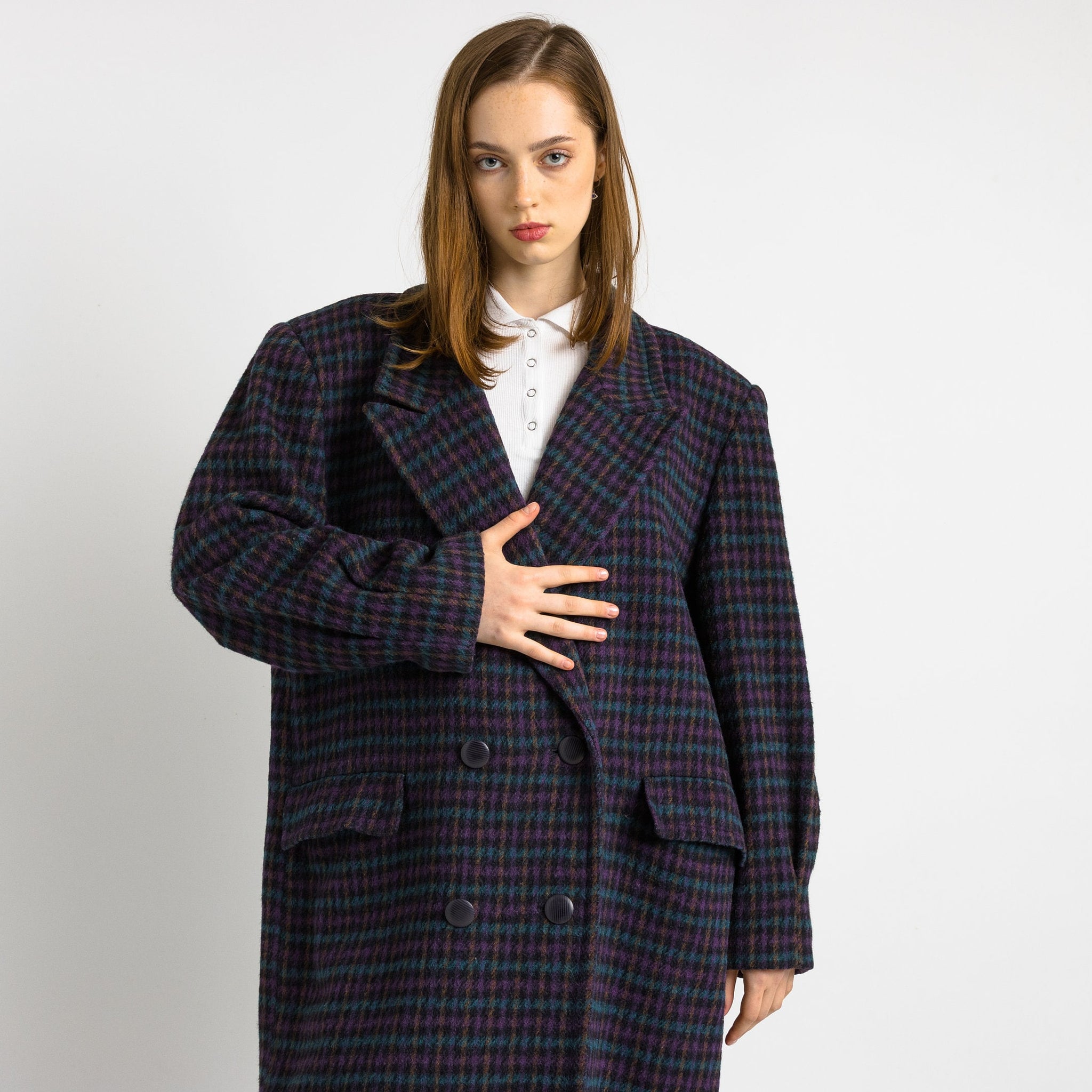 60s Woman Checked Oversized Lambswool Coat Women Vintage 70s fall coat long wool coat outerwear maxi winter coat vintage clothing size M