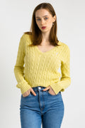 Ralph Lauren Sweater Yellow Polo Sweater Knitted Cotton Knit Pullover Jumper V Neck Plain Retro Basic Vintage 90s Womens Medium