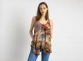 00s Woman Silk Printed in Italy Short Sleeved Casual Summer Top Vest Tshirt