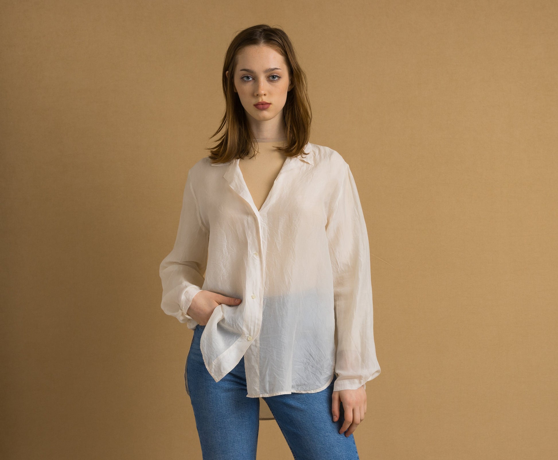 90s Vintage Cerruti Silk Seta White Buttons Up Blouse Shirt Oversized Summer Girlfriend Gift/ Vintage Woman SILK Blouse