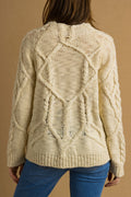 00s Vintage Vtg Rare Retro 100% Merino Wool Knitted Knit Fisherman Beige Long Sweater Jumper Pullover Woman Gift Present