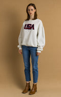 80s Vintage USA Logo Embroidery Vintage Sweatshirt Long Sleeve Woman Vintage Print Sweater. Vintage Woman Print Jumper size L Large