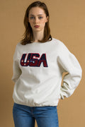 80s Vintage USA Logo Embroidery Vintage Sweatshirt Long Sleeve Woman Vintage Print Sweater. Vintage Woman Print Jumper size L Large