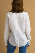 Vintage White Cotton Logo Long Sleeve Buttons Up Woman Shirt/ Vintage White Unisex Medium Woman Shirt