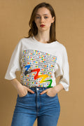 00s Vintage I rainbow Graphic T Shirt - Women's XL | Vintage White Graphic Print Tee