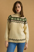 80s Vintage Norway Knitwear Abstract Ornament Wool Jumper Sweater/ Vintage Woman Fair Isle Wool Sweater size Medium