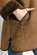 Women Sheepskin Coat 70s, Size M, Brown Suede Vintage Coat, Casual Slouchy Coat, Worn In Shearling Coat, Sustainable Winter Outerwear