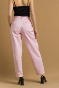 80s Vintage Pink Tapered Cotton High Waisted Woman Summer High Waisted Moms Trousers fits size Small