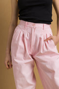 80s Vintage Pink Tapered Cotton High Waisted Woman Summer High Waisted Moms Trousers fits size Small