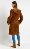 80s Vintage Suede Sheepskin Leather Shearling Fastens Coat size Large/Vintage Leather Shearling Coat/Vintage Woman Winter Suede Coat