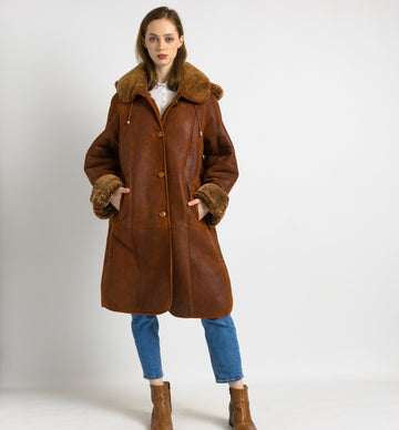 80s Boyut Vintage Suede Sheepskin Leather Shearling Fastens Coat size Small/Vintage Leather Shearling Coat/Vintage Woman Winter Suede Coat