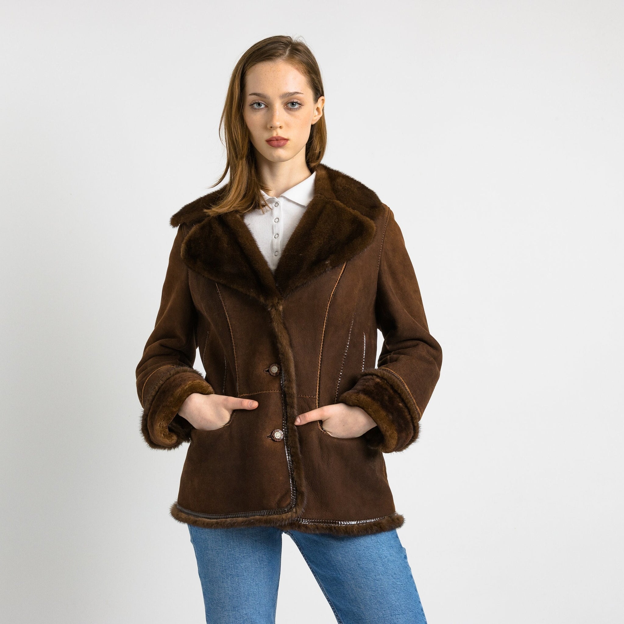 Women Sheepskin Coat 90s, Size M, Mink Suede Vintage Coat, Deadstock New with Tags, Worn In Shearling Coat, Sustainable Winter Outerwear