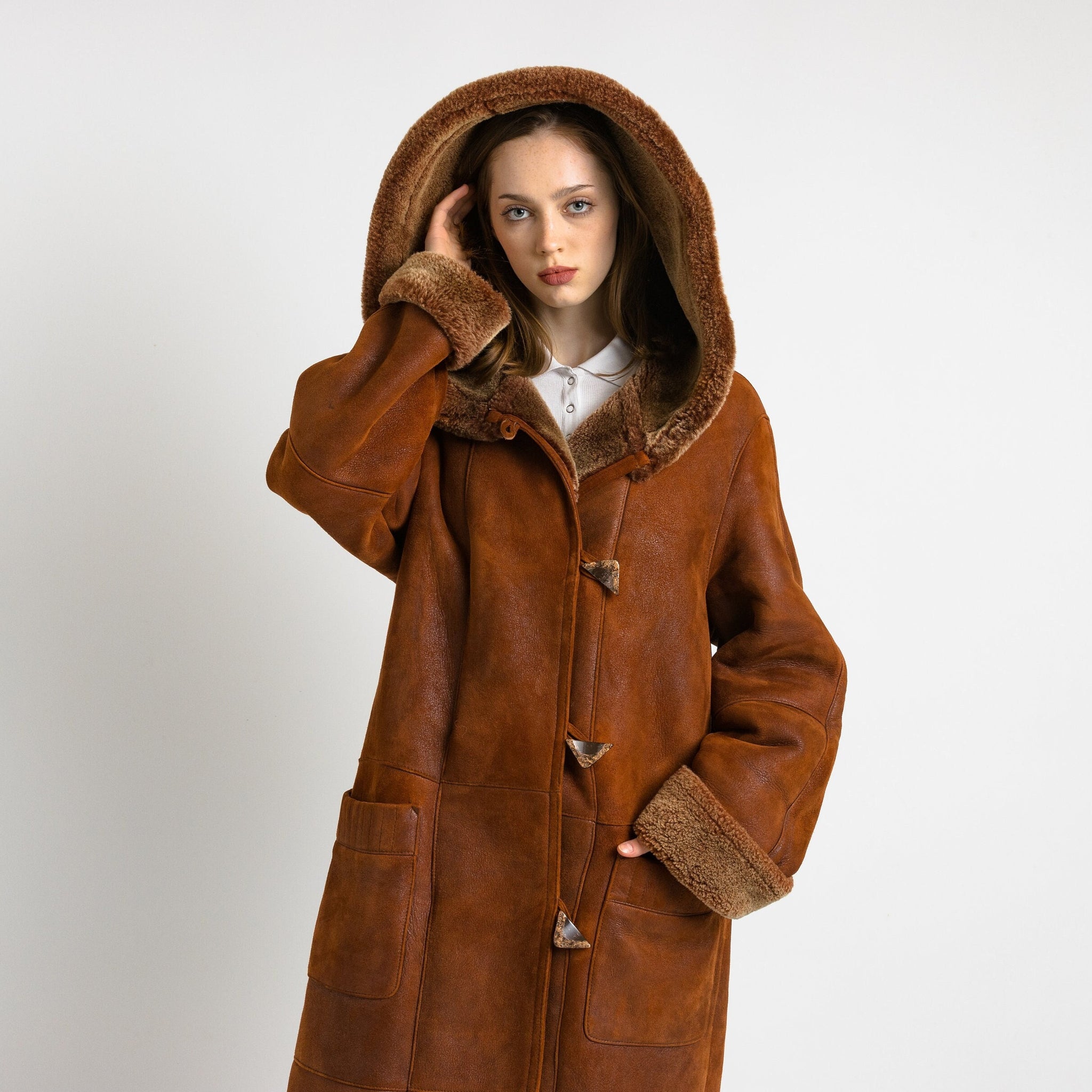 80s Boyut Vintage Suede Sheepskin Leather Shearling Fastens Coat size Medium/Vintage Leather Shearling Coat/Vintage Woman Winter Suede Coat