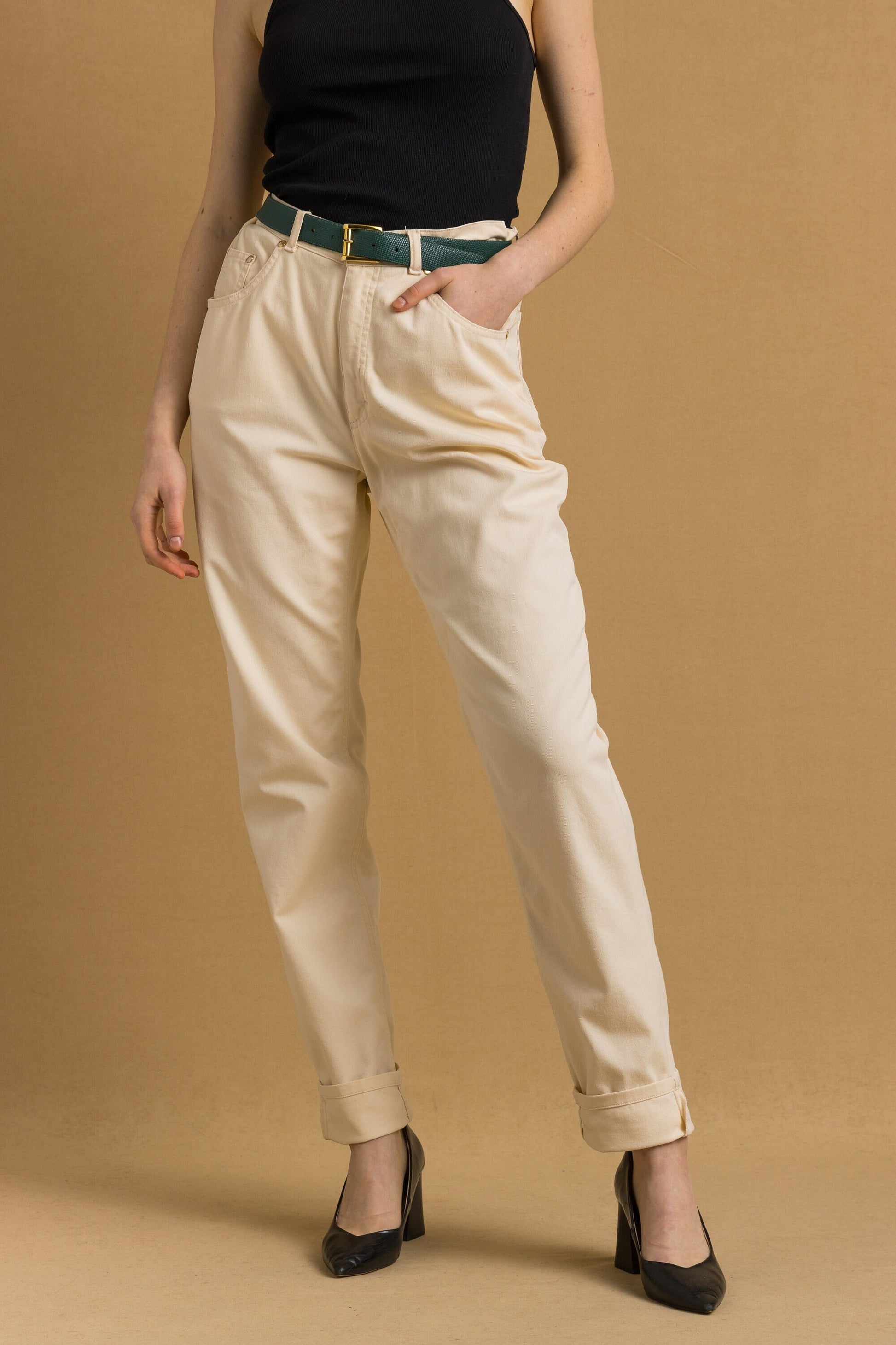 Vintage ESCADA by Margaretha Ley Pants Authentic Beige Pants Size Women's 36 Trousers Retro Classic Work Wear 90s Luxury Style