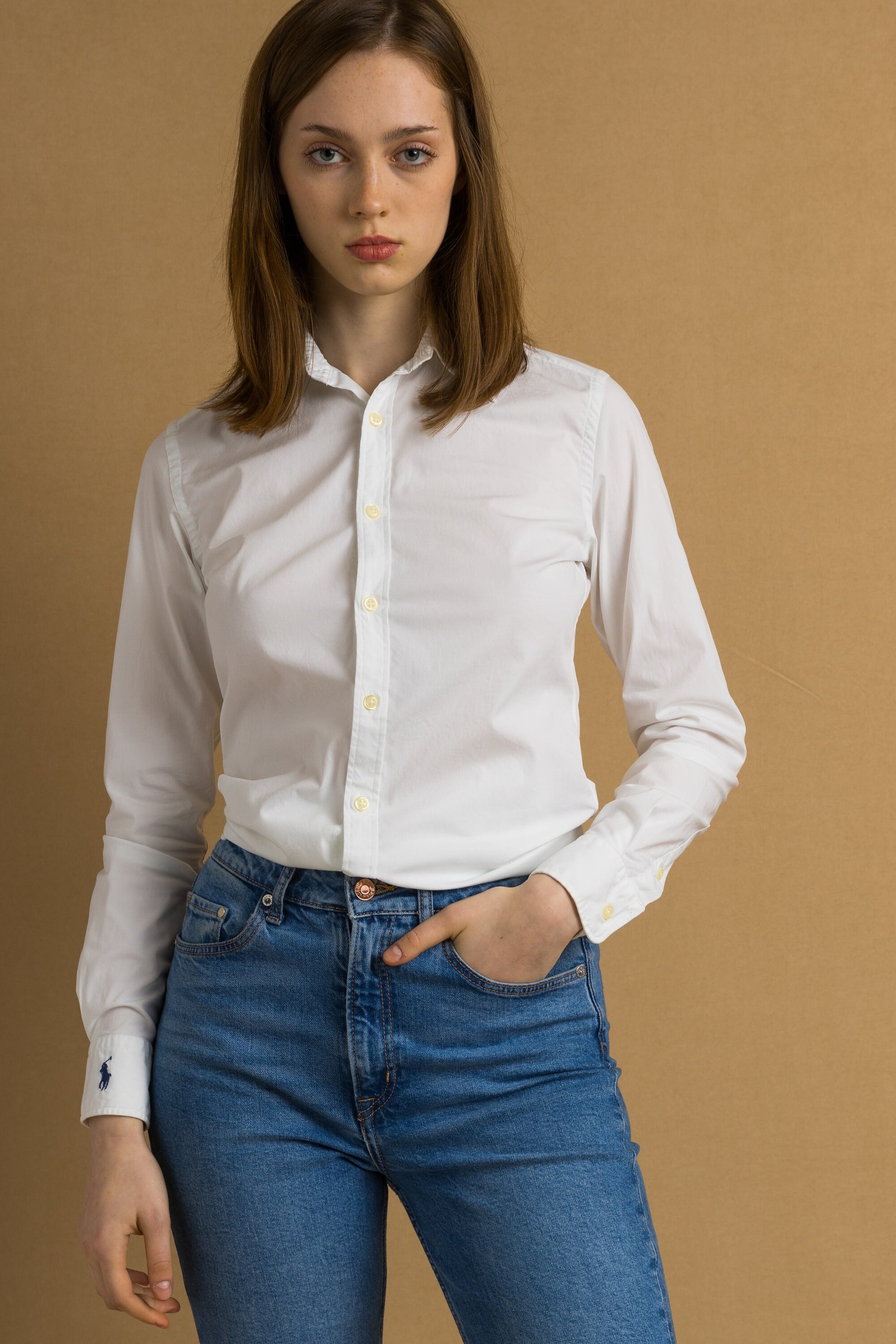 90s Vintage Ralph Lauren White Logo Long Sleeve Buttons Up Woman Shirt in 2 sizes/ Vintage Ralph Lauren White Woman Shirt