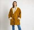 80s Vintage Suede Sheepskin Leather Shearling Fastens Coat size Mens 50/Vintage Leather Shearling Coat/Vintage Woman Winter Suede Coat