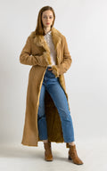 80s Vintage Suede Sheepskin Leather Shearling Fastens Coat size Small / Vintage Leather Shearling Coat/ Vintage Woman Winter Suede Coat