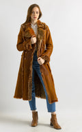 80s Vintage Suede Sheepskin Leather Shearling Fastens Coat size Small/Vintage Leather Shearling Coat/Vintage Woman Winter Suede Coat