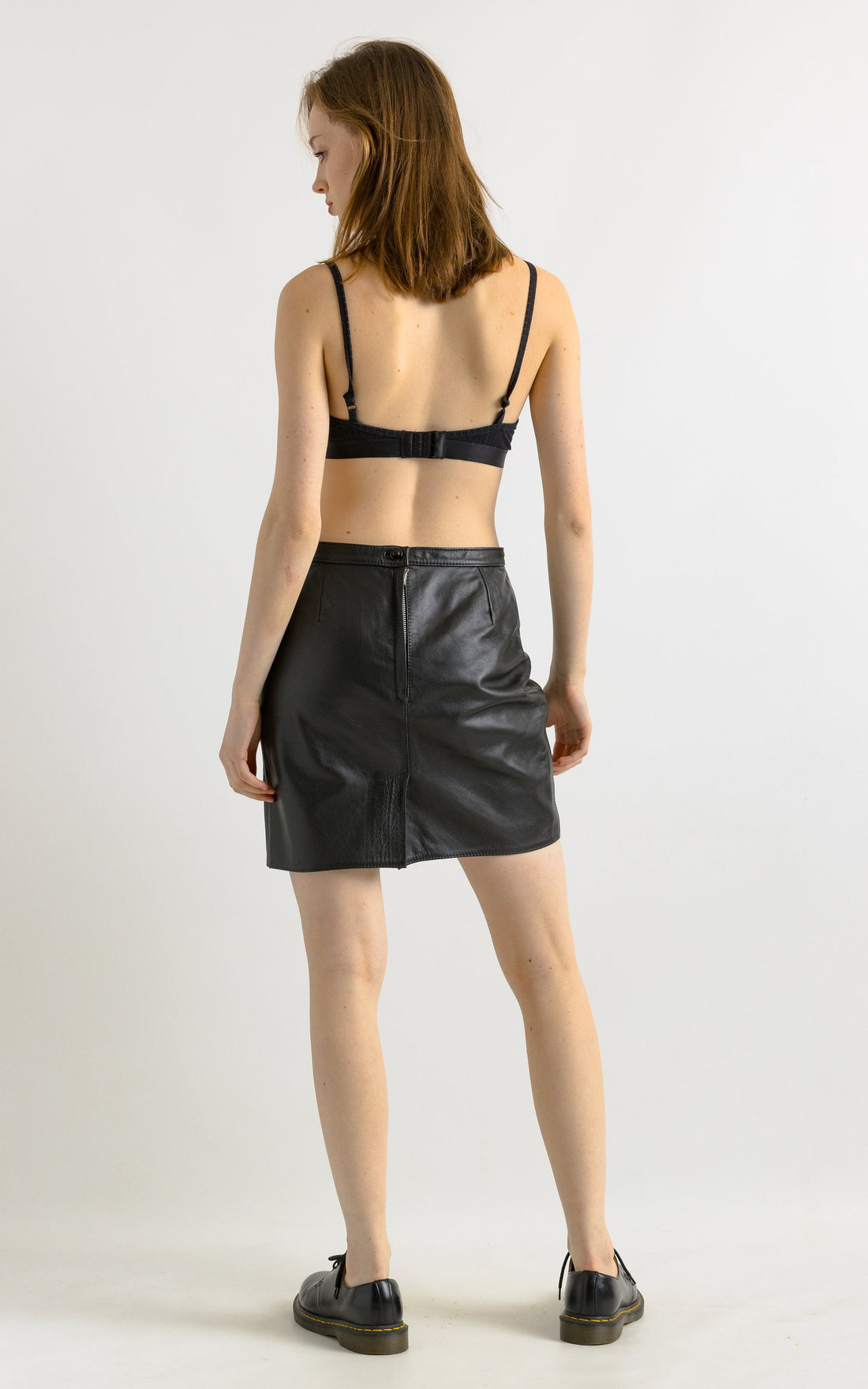 80s Leather Mini Skirt / High Waist Leather Mini Skirt Medium / Minimalist Black Skirt / Leather Mini A Line Skirt Medium