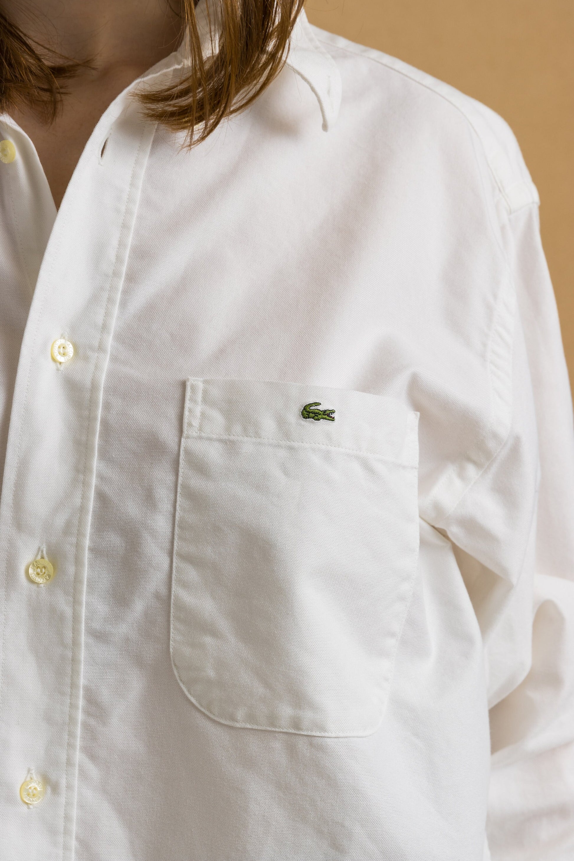 Vintage Lacoste White Cotton Logo Long Sleeve Buttons Up Woman Shirt/ Vintage Lacoste Unisex White L Woman Shirt