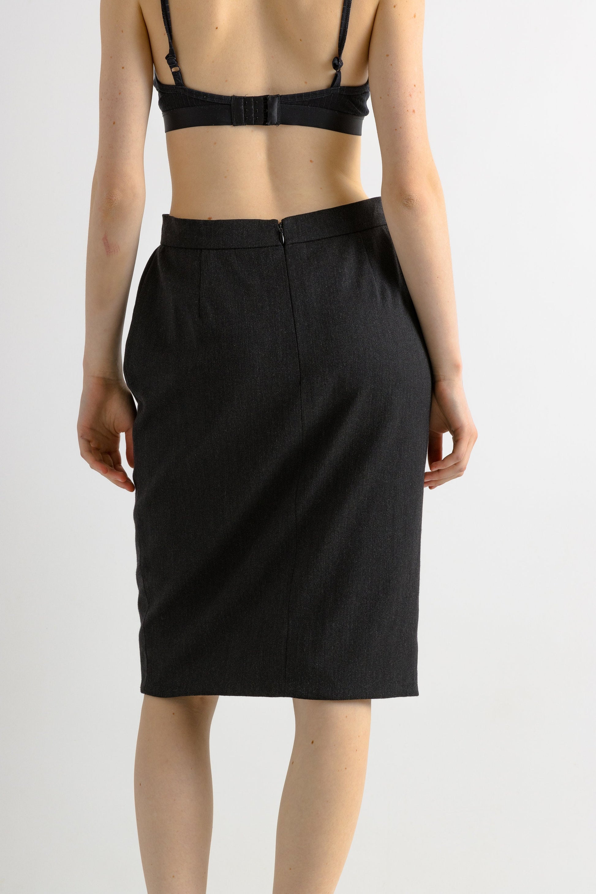 Vintage 90s Chanel High Waisted Pencil Wool Skirt/ Made in France | Midi Skirt | 90s French Designer Skirt