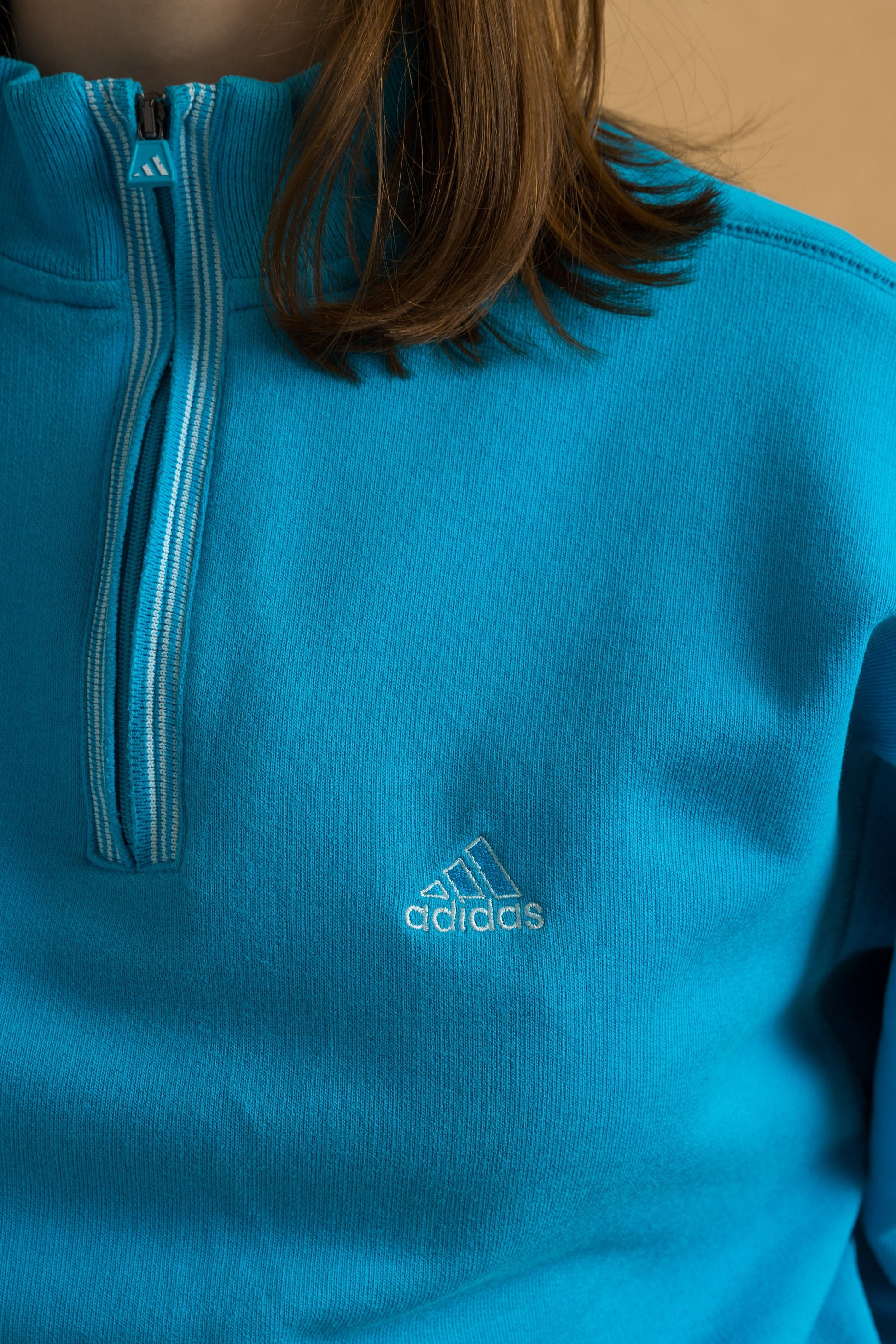 Medium 90s Adidas Zip Fastens Sweatshirt | Vintage Blue Zip Woman Adidas Small Logo Crewneck Raglan Sleeve Rave Sweater Top Pullover