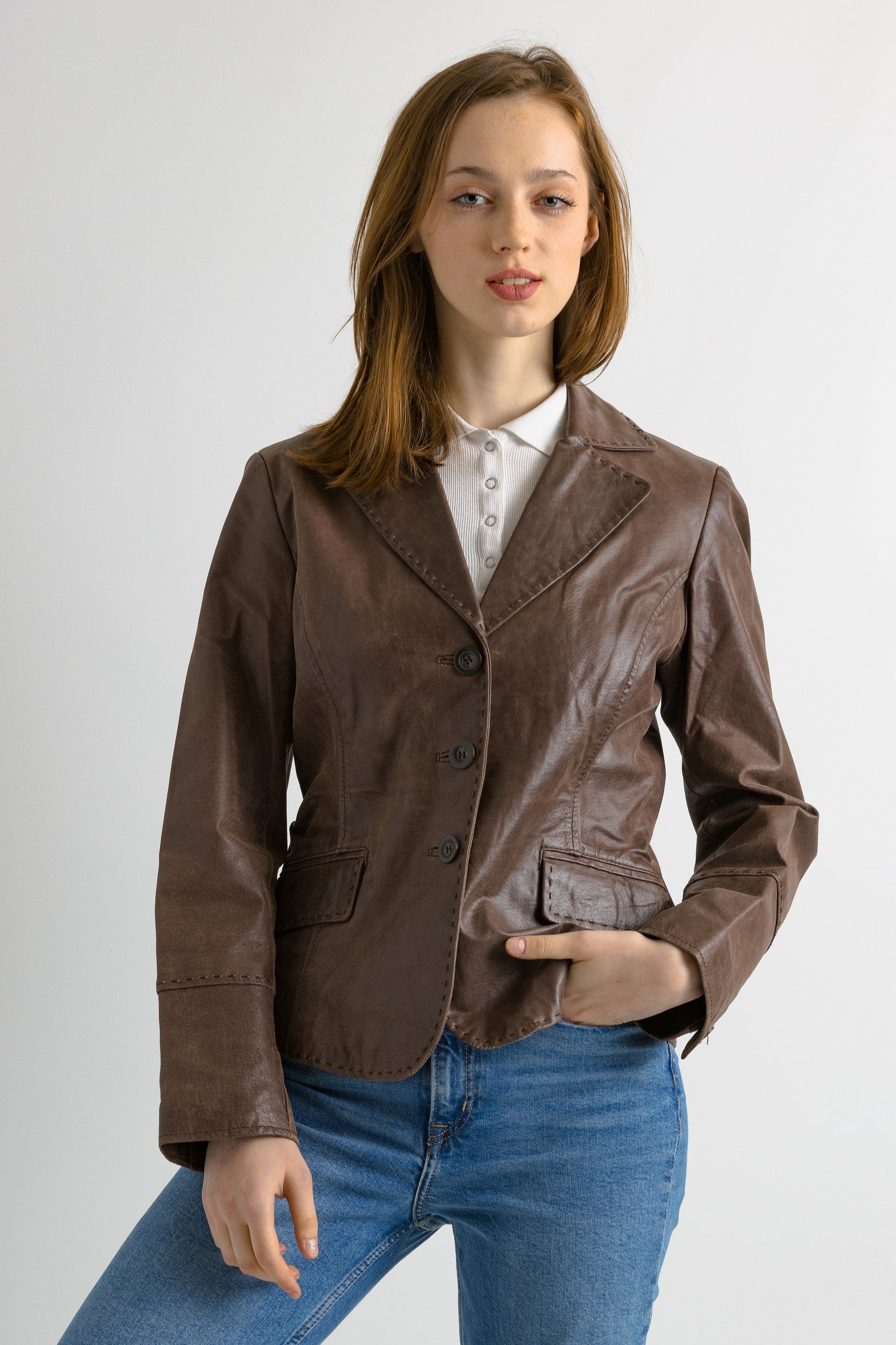 Leather Moto Jacket Women Vintage 80s Bomber Biker Jacket edgy Brown Motorcycle 80s Grunge Jacket Brown Leather Jacket Size S