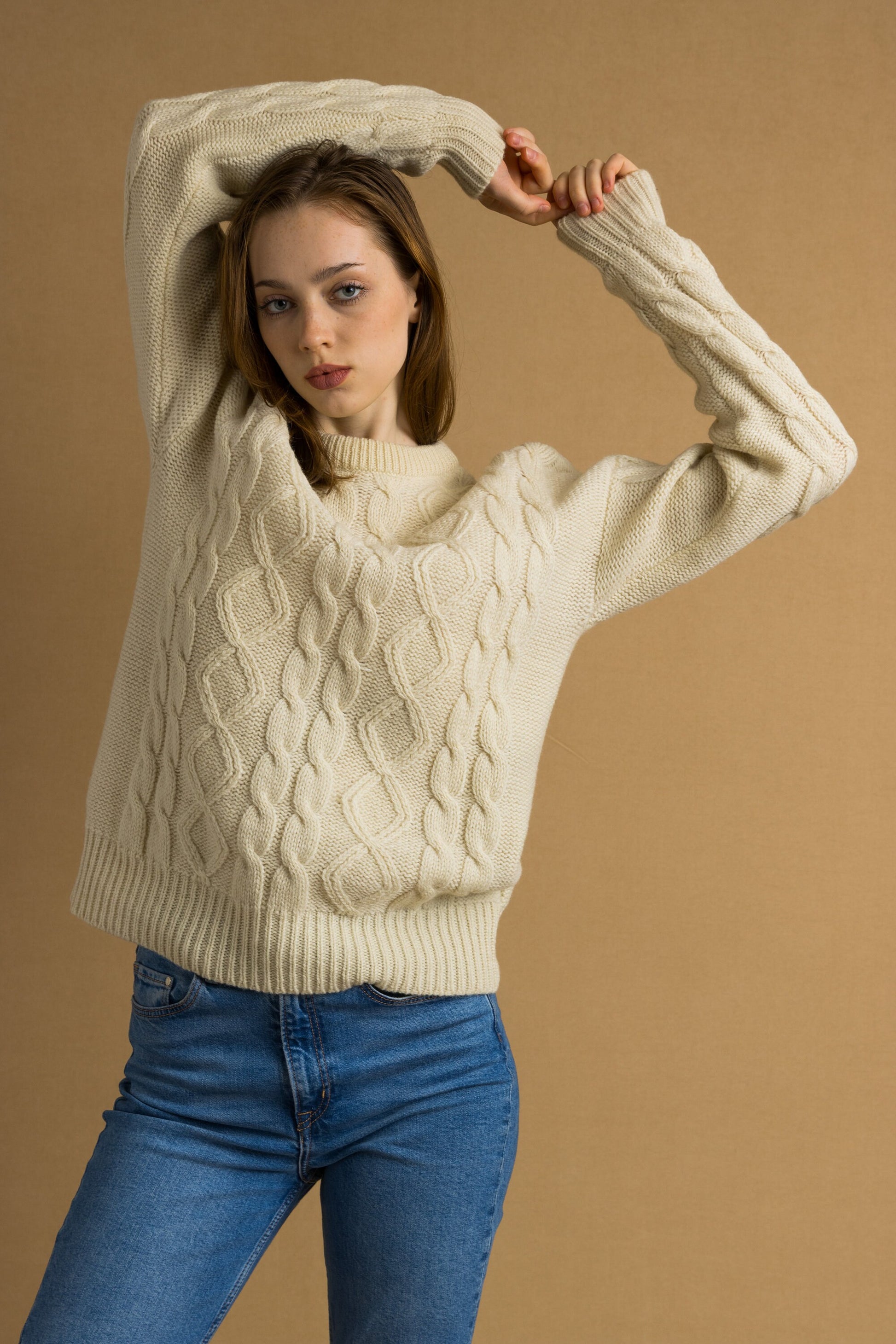 70s Vintage Oldschool Scotland Scandi Knitwear Handknitted Pullover Wool Sweater Jumper Pullover/ Vintage Fisherman Beige Pullover