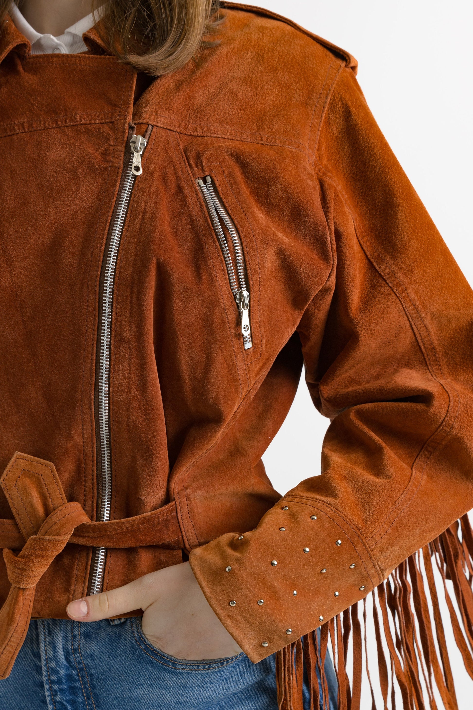 Western Suede Fringed Jacket for Women, Classic Short Cowhide Jacket for Her, Traditional American Coat Jacket, American Cowgirl Suede Coat