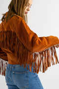 Western Suede Fringed Jacket for Women, Classic Short Cowhide Jacket for Her, Traditional American Coat Jacket, American Cowgirl Suede Coat