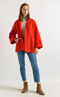 70s Vintage Vtg Rare France Wide Oversized Red 100% Wool Long Sleeve Red Midi Long Style Coat Girlfriend Gift/ Vintage Woman Coat