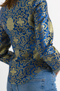 70s Vintage Chinese Blazer Kimono size Small/ Vintage Woman Cheongsam Gold Blue Kimono/ Vintage Chinese Gold Blazer Jacket